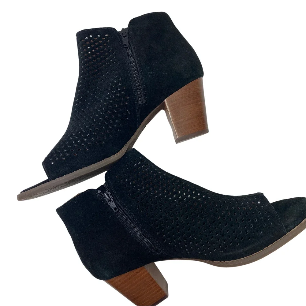 Vionic Chryssa Black Open Toed Ankle Booties Peep Toe Boots Shoes Heels - Picture 5 of 7
